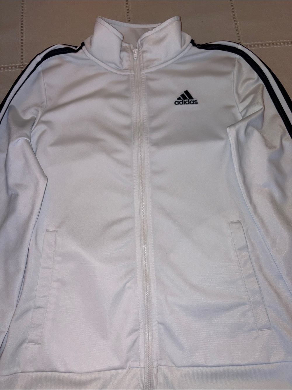 adidas White Jacket with Black Stripes Kids Sweatshirt Hoodie